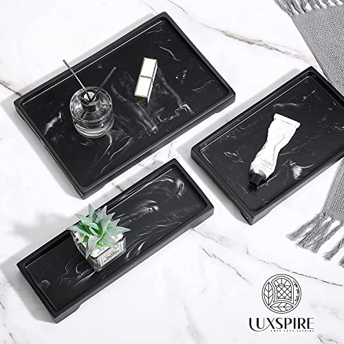 Luxspire Marble Tray for Soap Dispenser Perfume Jewelry, M, Ink Black | 10 x 6 inch, non-slip waterproof resin, easy wipe clean, fits bath kitchen vanity, holds jewelry toiletries soap - color: A - Ink, style: Medium