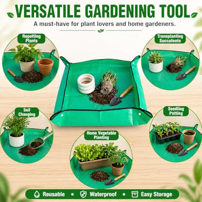 Thickened Waterproof Reusable Garden Mat, 20"X20" Plant Repotting Pad for Soil Changing, Indoor Outdoor Planting, Mess-Free Transplanting Tray, Gardening Gifts for Plant Lovers