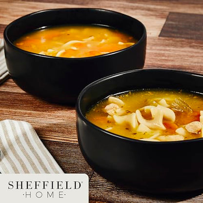 Sheffield Home Large Stoneware Cereal Bowls - Set of 6, 28oz Capacity - Dishwasher & Microwave Safe - 6" Diameter, Stylish & Functional for Everyday Use – Black - color: Black