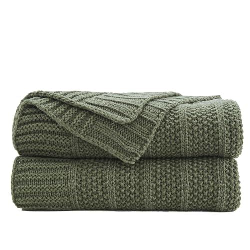 Douceur Olive Green Stripe Knit Throw Blanket 50"x60" | Blanket for Couch, Soft Cozy Lightweight Knitted Throw for Sofa, Living Room Gift - color: Stripe-olive Green, size: 50"X60"