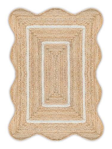 Wave Scalloped Natural Jute Boho Entryway Runner Farmhouse Scallop Off White 2'x3' - color: Off White, size: 2'x3' (Rectangular)