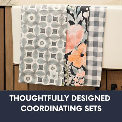 Kitchen Towels, Dish Towels for Kitchen, 3 Pc Kitchen Towel Set | Microfiber Waffle Towels, 16 x 26 inches, with Hanging Loops, Reusable Tea Towels, Cute Kitchen Towels - 3 Pack - color: Pewter