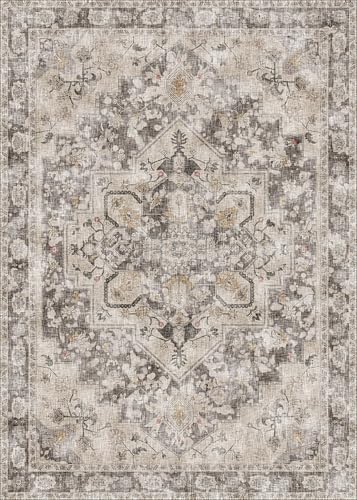 4x6 Rug Beige and Brown Traditional Distressed Aesthetic | Rugs for Dining Room Office- Low Pile Carpet-Non Slip Ultra Soft Pet&Child Friendly-Neutral Modern - color: Brown Beige, size: 4' x 6' (Rectangular)