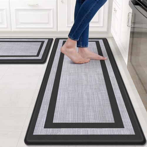 Mattitude Kitchen Mats Set of 2,Cushioned Anti-Fatigue Non-Skid Rug Sets | Ergonomic Comfort PVC Kitchen Mats for Floor,Standing Mat for Kitchen,Floor,Office,Sink,Laundry, Black Frame - color: Black Frame, size: 17.3" x 47 "+ 17.3" x 29 "--0.40 inches