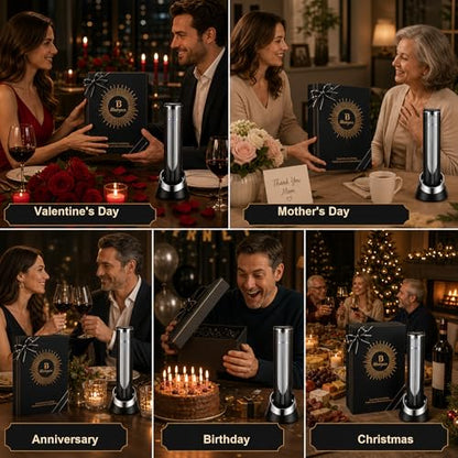 BLUBYEES Electric Wine Bottle Opener with Charging Base & Built-in Foil Cutter – Rechargeable Intelligent Touch-Activated Automatic Corkscrew – Luxury Christmas Wine Gifts for Women, Men, Seniors | Automatic touch-activated cork removal and ejection, Buil