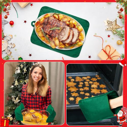 R HORSE 6 Pack Green Pot Holders for Kitchen with Pockets, 7''x 9'' | Cotton Kitchen Potholder, Heat Resistant Oven Mitts, Non-Slip Hot Pads Terry Cloth, Ideal for Cooking, Baking, Christmas Gift - color: Green