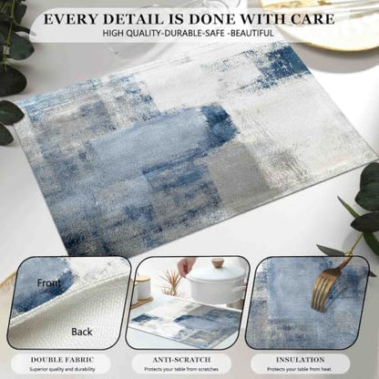 Mcalk Dusty Blue Table Runner and Placemats Set of 6 Pieces, Pink Flower Placemats Modern Art,Abstract Art Cloth Place Mats Indoor for Kitchen,Washable Placemats Linen Material for Dining Table - color: 01grey and Blue