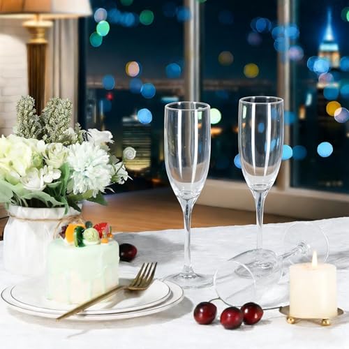16 Pack Clear Acrylic Champagne Flutes Sparkling Wine Glasses | Unbreakable BPA-Free & Dishwasher Safe, Ideal for Weddings, Picnics & Pool Parties