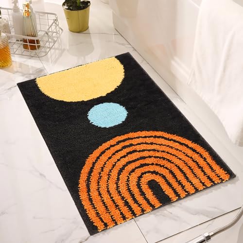 Boho Bath Mats Non-Slip Microfiber Geometric Bathroom Rugs Soft Fluffy Bohemian Bath Rugs Washable for Bathroom, Shower, Sink, Tub, Entry Rug, 31''×20'', Dark Grey - color: E Bohemian