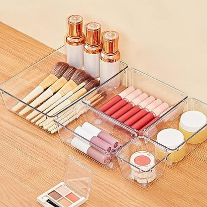 SMARTAKE 13-Piece Drawer Organizers with Non-Slip Silicone Pads, 5-Size | Clear Desk Bathroom Drawer Organizer Trays Storage Tray for Makeup, Jewelry, Utensils in Bedroom Dresser, Office and Kitchen - size: 13 PCS