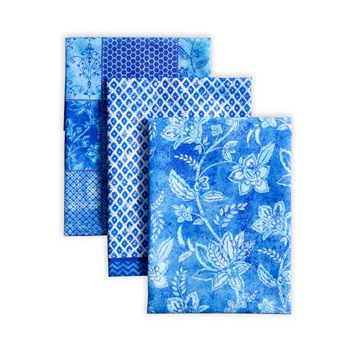 Maison d' Hermine Kitchen Towels Set of 3 Reusable 100% Cotton 27.50" x 20" | Cloth Tea Dish Towels Absorbent with Hanging Loop for Kitchen Dining Party Wedding Hotel Home Spring Summer - Indigo Love - color: 034 - Indigo Love