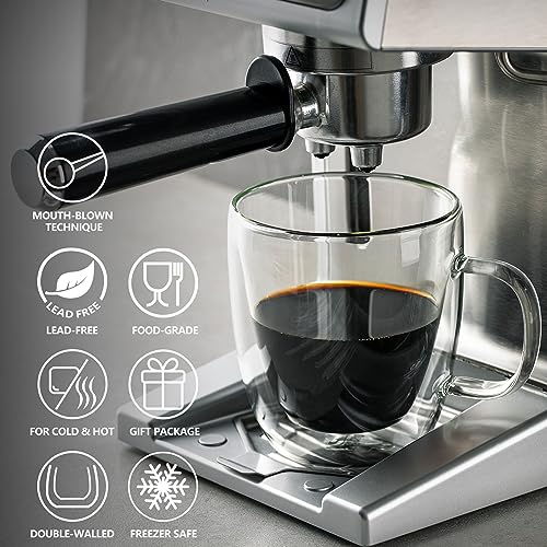 Sweese 12.5 oz Double Wall Glass Coffee Mugs Set of 2 - Insulated for Espresso, Latte, Tea Beverages - style: set of 2