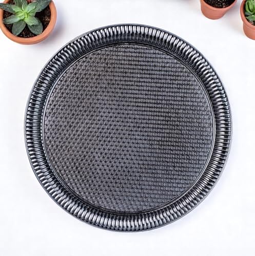 Alisveristime Round Hammered Metal Serving Tray – Ottoman Style, (11.8" Diameter, 12.6 oz) 5 Color Options (Black) - color: Black