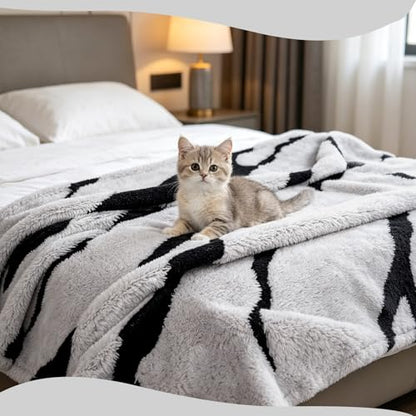 Zebra Printed Fleece Throw Blanket-Cozy Soft Lightweight Fuzzy Throw Blanket for Sofa, Couch, Bed & Chair,Black and Gray, 50" x 70" - color: Black and Gray