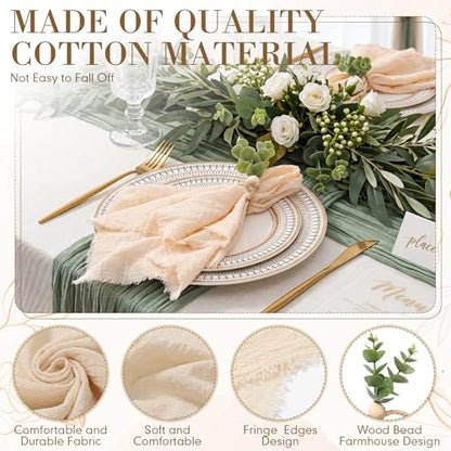 Sawysine 24 Pcs Beige Cloth Napkins with Rings Set 17" x 17" Boho Washable Cotton Dinner Napkins Wedding Eucalyptus Leaf Napkin Rings for Bridal Shower Birthday Party Anniversary Decoration