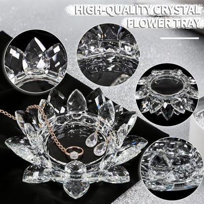 Crystal Flower Jewelry Tray, Luxury Transparent Decorative Trinket Dish for Rings, Earrings, Necklaces, Keys for Vanity Dresser Nightstand, Elegant Gift for Women Mother's Day (1, 6.3"(W) - Clear) - size: 6.3"(W) - Clear