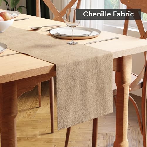 Encasa XO Table Runner 4 to 6 Seater, Soft Chenille 13"x72" | Sand, Woven Rib Texture | Machine Washable | Colorfast & Shrink Resistant | Durable Polyester Yarns - color: Sand, size: 13x72 in