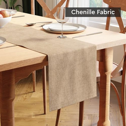 Encasa XO Table Runner 4 to 6 Seater, Soft Chenille 13"x72" | Sand, Woven Rib Texture | Machine Washable | Colorfast & Shrink Resistant | Durable Polyester Yarns - color: Sand, size: 13x72 in