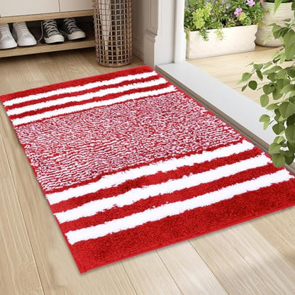 Red Bath Rug Mat Non Slip,Stripe Floor Doormat,20"x32" | Small Area Rug,Throw Rugs,Rubber Backed,Soft microfiber,Machine Washable,Bathroom,Entryway,Kitchen,Bedroom - color: Red4