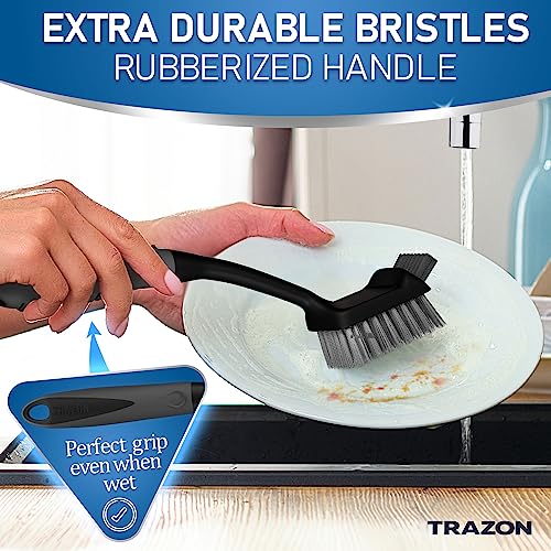 Dish Brush Set of 5 with Holder - Kitchen Scrub Brushes with Non-Slip Long Handle for Cleaning, Scrubber, Dishwashing, Dishes, Bottles, Straws, Cups, Pots & Sink, Black - color: Black