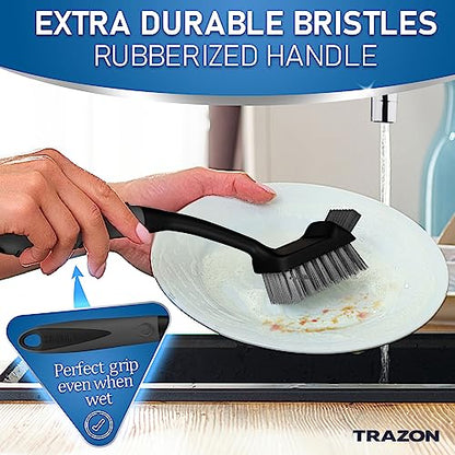 Dish Brush Set of 5 with Holder - Kitchen Scrub Brushes with Non-Slip Long Handle for Cleaning, Scrubber, Dishwashing, Dishes, Bottles, Straws, Cups, Pots & Sink, Black - color: Black