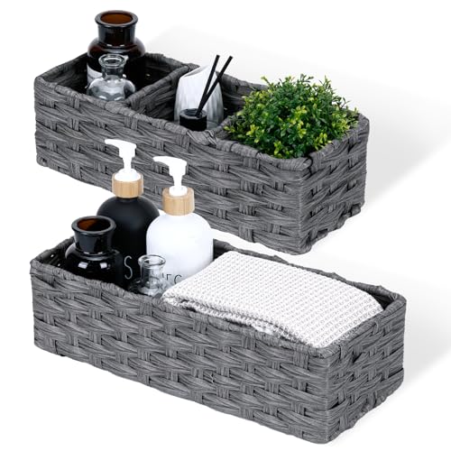 DULLEMELO Toilet Paper Basket for Organizing, Small Bathroom Baskets for Storage, Waterproof Basket for Back of Toilet, Grey, 2 Pack - color: Grey
