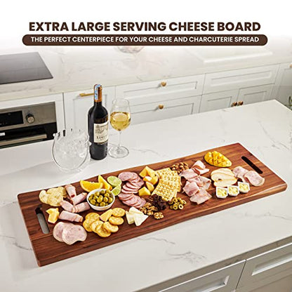 TIDITA 36" Large Acacia Wood Charcuterie Board, Built-in Handles, Raw Edge | Dual-sided Design, Extra Long Wooden Serving Cheese Boards, Rectangular Serving Platter for Meat Steak, Cracker Appetizers - color: Acacia, size: 36" x 9.8" x 1"