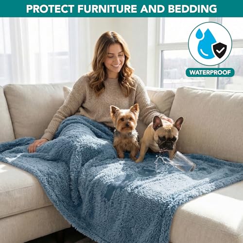 PetAmi Fluffy Sherpa Waterproof Dog Blanket for Medium Pet Cat 29x40, Blue - color: Dusty Blue, size: Medium (29x40)