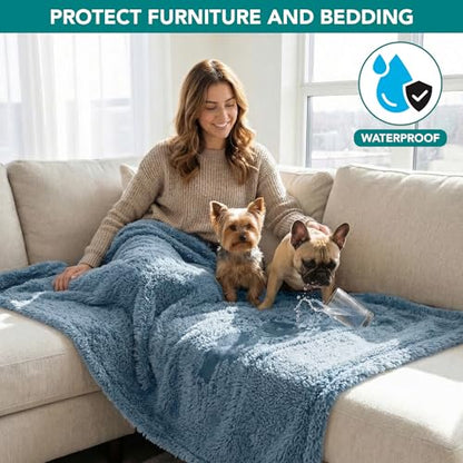 PetAmi Fluffy Sherpa Waterproof Dog Blanket for Medium Pet Cat 29x40, Blue - color: Dusty Blue, size: Medium (29x40)