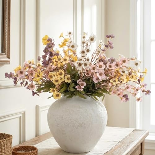 24 Stems Artificial Wildflower Bouquet - 23" Tall Stems For Home Decor | Faux Silk Flowers for Home Decorations - Yellow, Pink, White & Purple Flowers for Large Vases - Table Centerpiece - color: Wildflowers