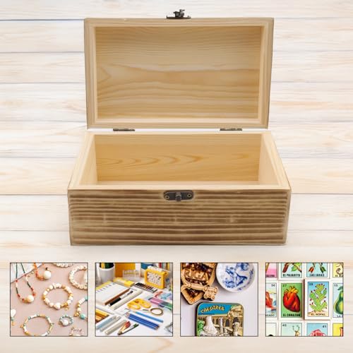 KUMGROT Wooden Box With Hinged Lid - Writable Vintage Gift Box | Handmade Solid Wood Storage for Photos, Jewelry, Coins, Cards - 5.5" x 2.4" x 2.1", Brown - style: Small Rectangular
