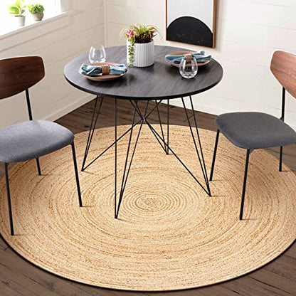 Hausattire Jute Braided Round Rug, Natural, 5 ft | 100% natural jute, hand woven, reversible, boho farmhouse style, entryway/kitchen/living room use - color: Natural, size: 5' (Round)