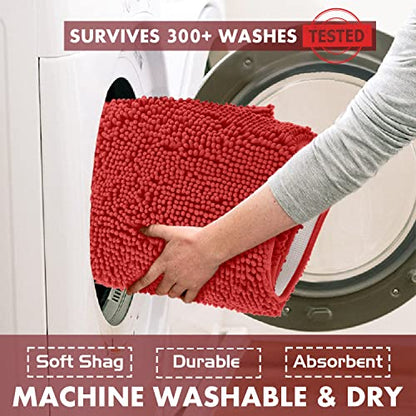LuxUrux Red Christmas Bathroom Rugs Sets 2 Piece: Quick Dry, Soft Plush Anti-Slip, Super Absorbent. Includes Rectangular (31x20 inches) & U-Shaped Toilet Mat (20x20 inches) | Red - color: Red, size: 2 Piece Set