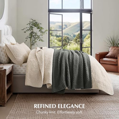EVERGRACEHOME Chunky Chenille Knit Throw Blanket, 50 x 60, Charcoal Gray | Sculpted Moss Stitch, Chic Modern Farmhouse, All-Season Warmth, OEKO-TEX® Certified, Elegant Blanket for Couch, Bed, Sofa - color: Charcoal Gray, size: 50" X 60"