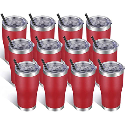 VEGOND 20oz Tumbler Stainless Steel Tumbler Cup with Lid And Straw Vacuum Insulated Double Wall Travel Coffee Mug(Brick Red 12 Pack) - color: Red, size: 12 Count (Pack of 1)