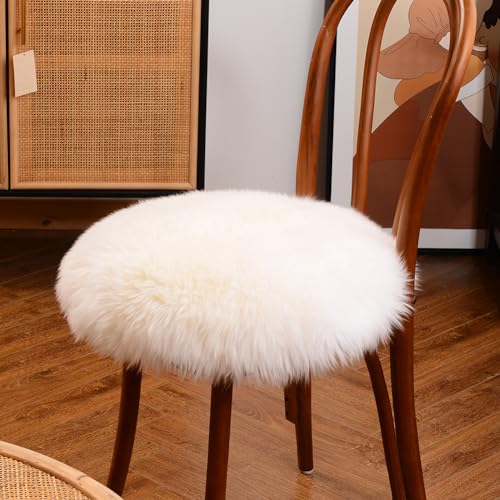 LLB Sheepskin Chair Pads - Office & Dining Room Chair Cushions (16.5" Round, Pack of 1), Ivory White - color: Ivory White, size: Round 16.5" (Pack of 1)