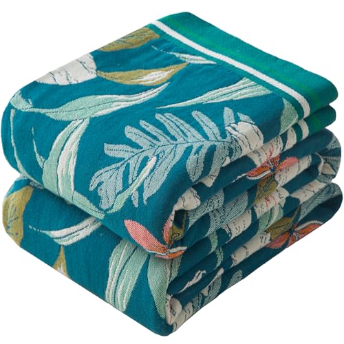 Phuryllic Boho Throw Blanket Twin Size, Soft Cozy Cotton Muslin Quilt Blanket for Bed Decor, Floral Patterned Couch Sofa Chair Cover, Vintage Farmhouse Cottage Tapestry Woven Blanket, Teal&Green - color: Summer Petals, size: 60" x 80"