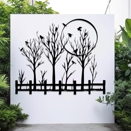 Birds on Tree Branch Metal Wall Art, Tree of Life Metal Wall Decor, Field of Trees Wall Decor, Large Trees Wall Sculpture, Forest Silhouette Wall Hanging for Indoor, Outdoor (Black, 41"x35"/105x88cm) - color: Black, size: 41L" x 35W"