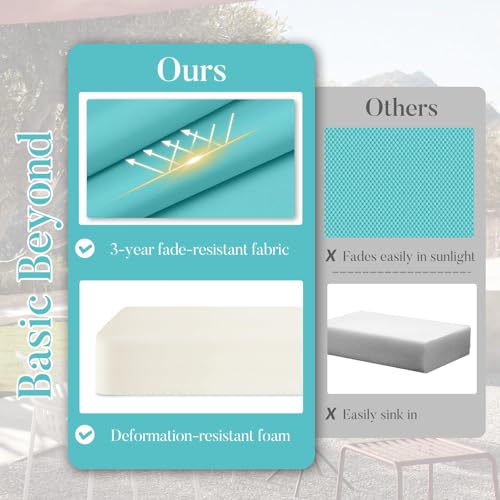 Basic Beyond Outdoor Cushions for Patio Furniture: Waterproof & UV Resistant Outdoor Chair Cushions Set of 4-19 x 19 x 3 Inch Thick Patio Chair Cushions with Adjustable Ties & Handle, Teal - color: Teal