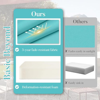 Basic Beyond Outdoor Cushions for Patio Furniture: Waterproof & UV Resistant Outdoor Chair Cushions Set of 4-19 x 19 x 3 Inch Thick Patio Chair Cushions with Adjustable Ties & Handle, Teal - color: Teal