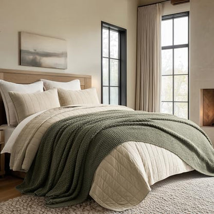 EVERGRACEHOME Chunky Chenille Knit Throw Blanket, 90 x 90, Olive Green | Sculpted Moss Stitch, Chic Modern Farmhouse, All-Season Warmth, OEKO-TEX® Certified, Oversized Queen for Couch, Bed, Sofa - color: Olive Green, size: 90" X 90"