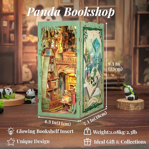 Book Nook Kit – DIY Miniature Kit for Adults Tiny House Booknook 3D Wooden Puzzles Decorative Bookends Gifts for Women Book Lovers (Panda Bookshop - style: Panda Bookshop