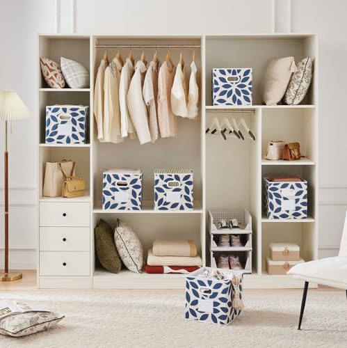 MAX Houser Set of 6 Foldable Fabric Storage Bins with Dual Plastic Handles, Closet Bedroom Drawer Organizer, Blue - color: 26 azure