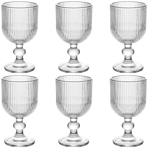 Taganov Vintage Glassware Water Goblets Drinking Clear Wine Glasses set of 6 Embossed Drinkware Stemware 13 oz for Wedding Party Bar Christmas - color: Clear