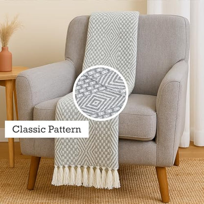 RAJRANG Grey Woven Country Rustic Throw Blanket 100% Cotton Luxury Quality Sofa Couch Bed Throws Perfect for Indoor Outdoor 50x60 Inches Wild Dove - color: Wild Dove Grey