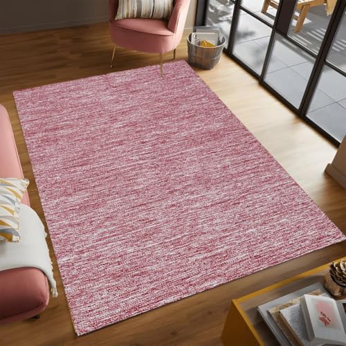 100% Cotton Area Rug, Red, 3x5 Ft | Hand Woven, Non-slip Rustic Farmhouse Bohemian Accent Rug for Living Room, Bedroom, Kitchen Or Entryway Floors - color: Red, size: 3'x5'