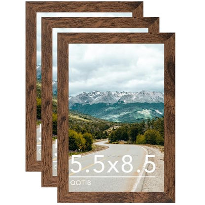 5.5x8.5 Picture Frame Deep Brown for Wall Hanging or Tabletop, Wood 5.5 x 8.5 Frame Photo Frame for Wall Horizontally or Vertically, Deep Brown,3 Pack - size: 5.5x8.5 inch