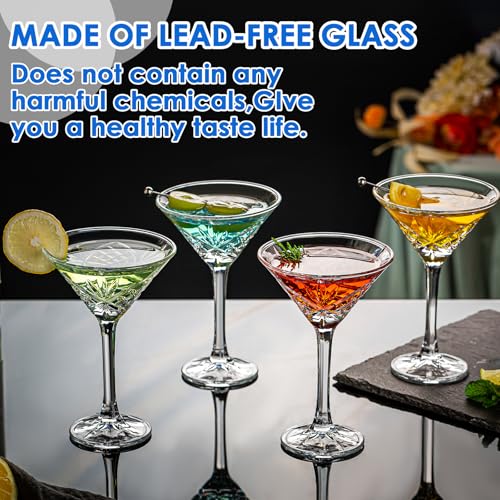 Vintage Martini Glasses, Set of 4 Crystal Coupe Glasses, 4oz Stemmed Cocktail Glasses, Margarita Cups, Champagne Glasses for Espresso Martini, Manhattan as Bar Glassware, Gifts - style: Art Deco