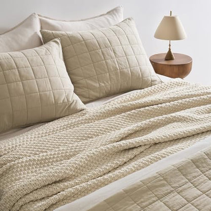 EVERGRACEHOME Chunky Chenille Knit Throw Blanket, 108x92, Beige | Sculpted Moss Stitch, Chic Modern Farmhouse, All-Season Warmth, OEKO-TEX® Certified, Oversized King for Couch, Bed, Sofa - color: Beige, size: 108" X 92"