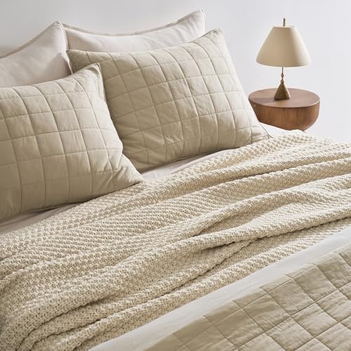 EVERGRACEHOME Chunky Chenille Knit Throw Blanket, 90 x 90, Beige | Sculpted Moss Stitch, Chic Modern Farmhouse, All-Season Warmth, OEKO-TEX® Certified, Oversized Queen for Couch, Bed, Sofa - color: Beige, size: 90" X 90"